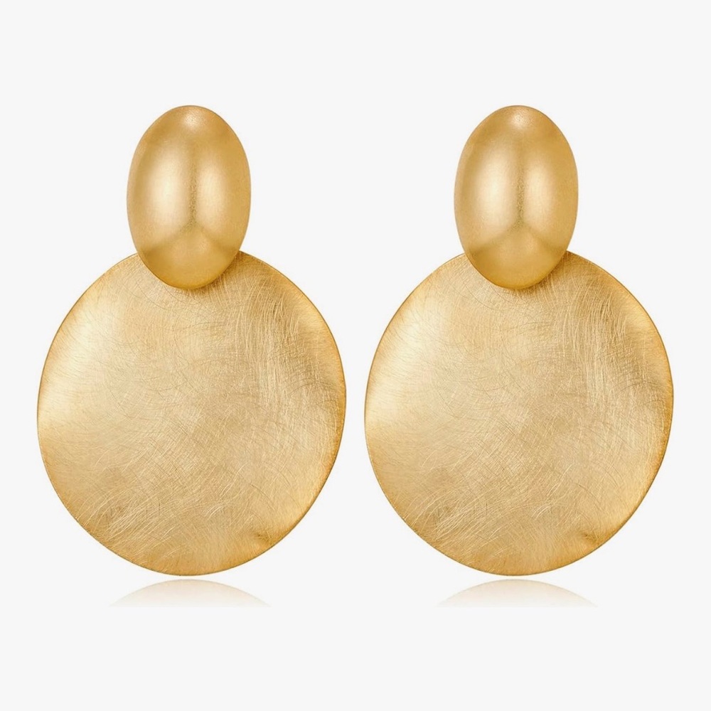 Statement Drop Gold Dangle Round Hammered Earrings - image 1